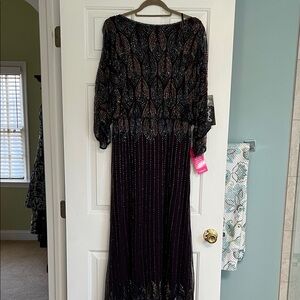 Burgundy and Gold Beaded Designer Dress by Pizarro Nights. Sz-12 NWT.Never worn.